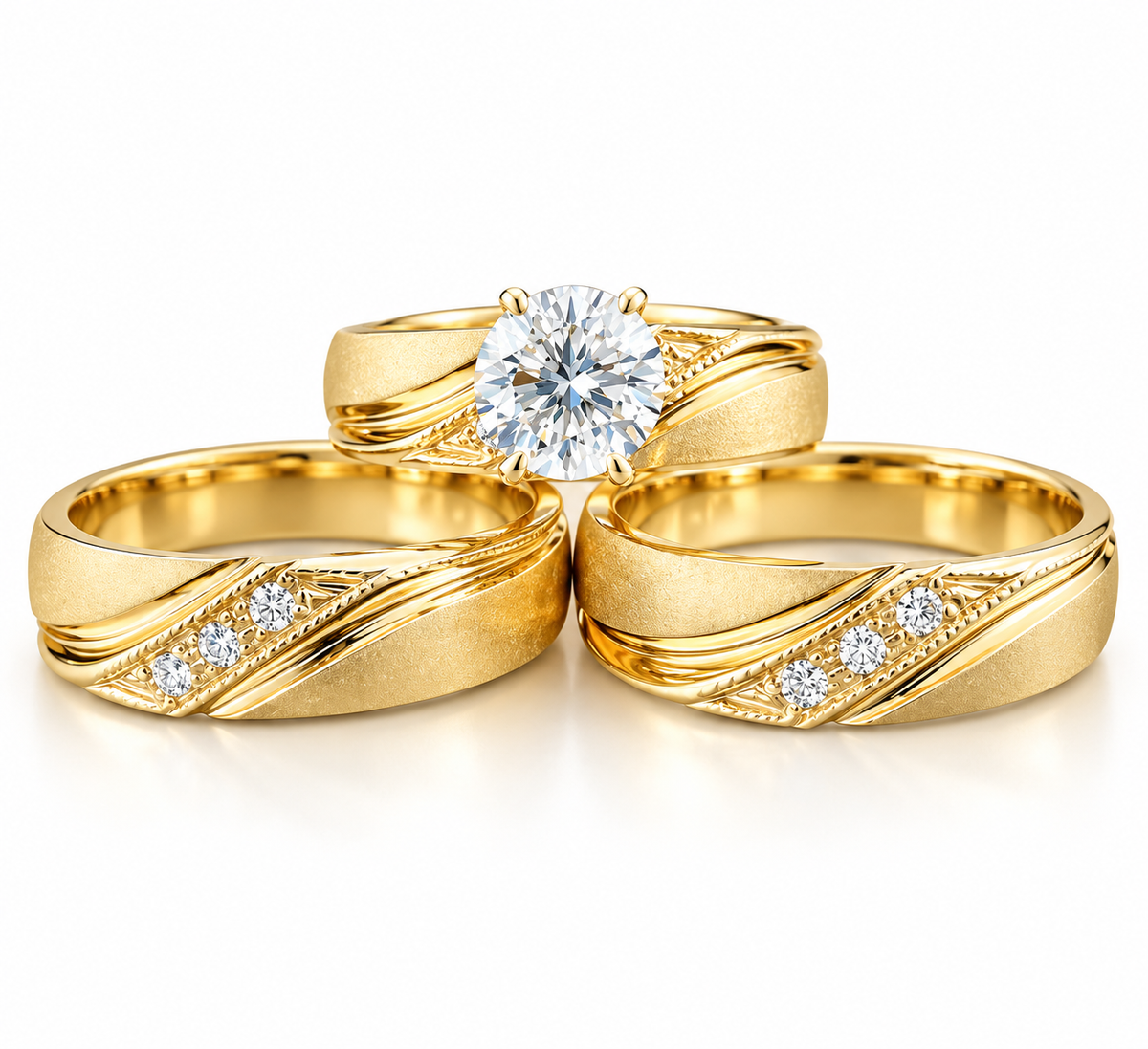 Trío de matrimonio en oro 10k