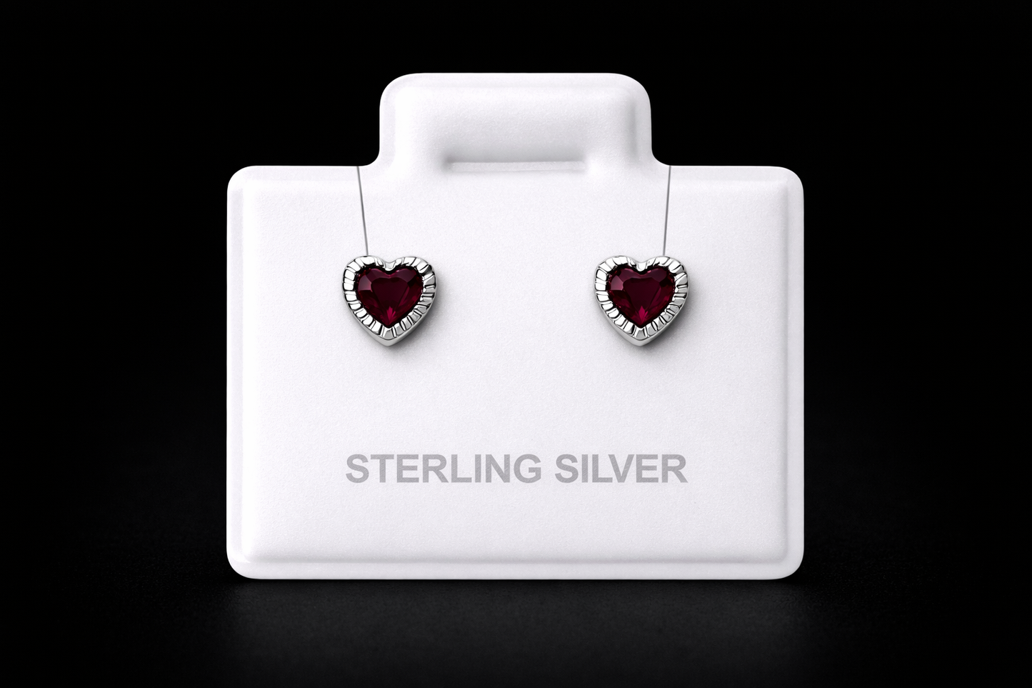 Aretes corazón rojo plata #1717