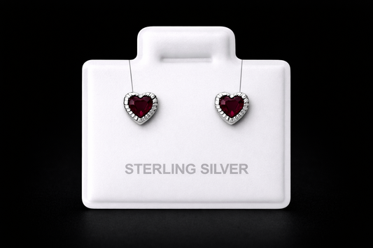 Aretes corazón rojo plata #1717